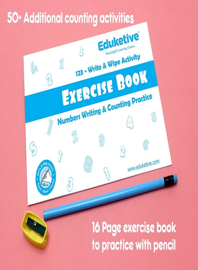 Eduketive لعبة تعليمية قابلة لإعادة الاستخدام من إديوكيتيف لتعليم الأرقام والعد، تتضمن ورقة قابلة للكتابة والمسح، مناسبة للأطفال من عمر 3 إلى 6 سنوات، لتدريبهم على الكتابة، ولتنمية مهاراتهم في مرحلة ما قبل المدرسة، مع دفتر تمارين. - Image 4